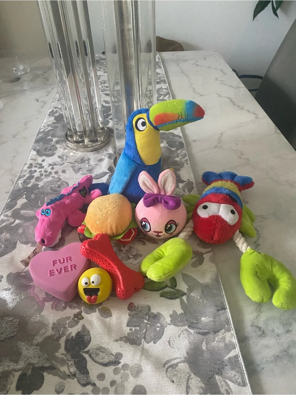 Colorful Plush Toucan Dog Toy Bundle - Bright Blue, Yellow, Green, Red